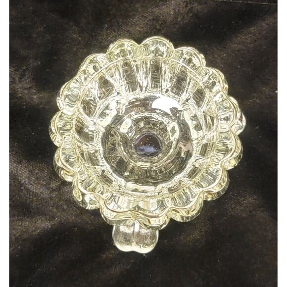 Vintage Jeannette Glass National Pattern Three-Toed Clear Glass Candleholder - Picture 6 of 14